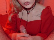 A beauty in a sexy dress and braces jerks off her boyfriend 7/16