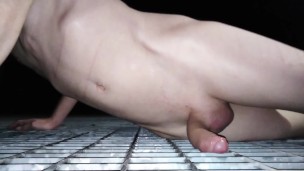 Playing with piss and masturbating nude in public until cum