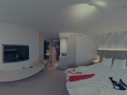 Naked girls GoldyKim and SmilingDutchie helping each other getting dressed in lingerie - voyeur 360