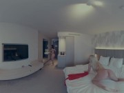 Naked girls GoldyKim and SmilingDutchie helping each other getting dressed in lingerie - voyeur 360