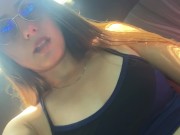 my boyfriend asks me to  touching my big breasts and fingering my pussy in the back sea 4/16