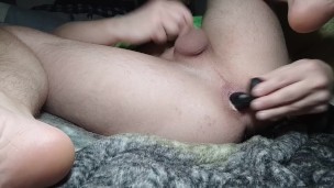 Femboy pup fucks Ridge toy rapidly in ass pisses then cums