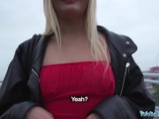 Pubic Agent A hot blonde in a sexy red dress sucks dick in public and fucked 3/16