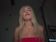 Pubic Agent A hot blonde in a sexy red dress sucks dick in public and fucked 9/16