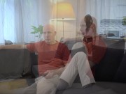 Hot brunette gets fucked by old grandpa and she gets cum in mouth 1/16