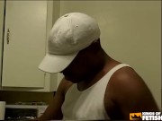 Redhead ebony wash dishes and sucks her man before getting bush pumped on the kitchen floor 3/16