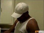 Redhead ebony wash dishes and sucks her man before getting bush pumped on the kitchen floor 4/16