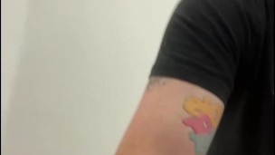 Lucas twink has a naughty cumshot on public staircase