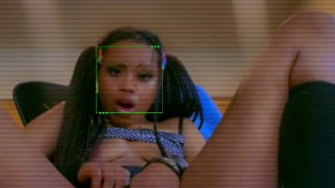 Ebony Goddess in miniskirt masterbates with Rose toy