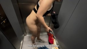 My Neighbor fucked me in the elevator in my first BBC and Interracial experience! Karol Duque