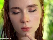 Redhead Nude Beauty Deepthroats, Hard Fucks and Swallows Cum by the Pool POV 2/16