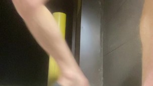 Dildo fuck behind Park restrooms