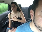 sexy girl has her lush put in her pussy and cums in the back seat of the uber 1/16