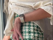 Milf in a short skirt plays with her big dildo and rubs her clit on it 10/16