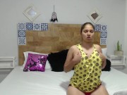 cute white girl touches her tits, gets naked and fingers her delicious pussy with her fingers in her 1/16