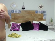 cute white girl touches her tits, gets naked and fingers her delicious pussy with her fingers in her 15/16