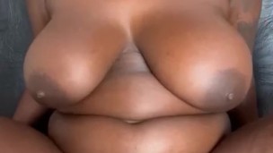 Ebony Amateur Riding Dildo In Ass Missionary Style,Big BOOB Hanging out!
