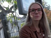 GERMAN SCOUT - Fit blonde Glasses Girl Vivi Vallentine Pickup and talk to Casting Fuck 3/16