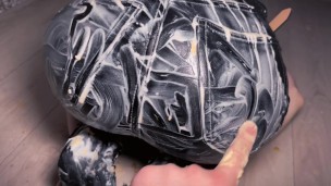 Crazy perver ties me up and messes my leather jeans with food