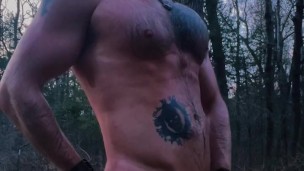 Viking oiled up stroking himself