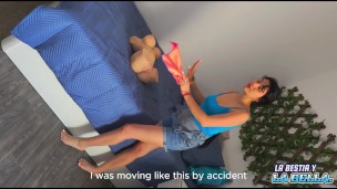 Colombian girl asks her amateur boss to have sex with her big boobed doll AMATEUR!!! CUM FEET