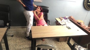 my secretary is in the office, I touch her, she sucks my penis and I fuck her on the t