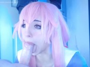 honry yandere girl gives rough blowjob, bounces her big ass in reverse cowgirl, multiple cum on ass 8/16