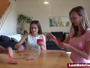 Strip card game with two skinny hot brunettes 4/16