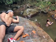 Outdoor fuck in the Rio Pance in Cali Colombia with a stranger who jerks himself off watching me 3/16