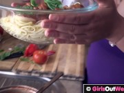 Hot busty lesbian gets her shaved pussy licked and fingered by her hairy girlfriend 5/16