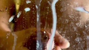 Cumshot and some small piss, in a public shower