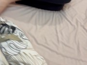 he comes to wake me up by caressing my nipple with his cock and he cums on my leggings 15/16