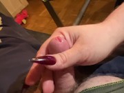 Red Long Nails Massaging Small Cock Slave with hard Glans *Intense Male Orgasm* 9/16