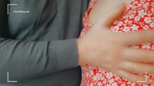 Fantasy in the bus! Petting girl under dress in the public place. Pick up girl