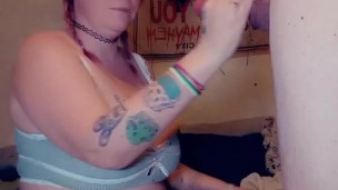 Redheaded witch milks cock for cum