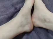 Rubbing two hot thick loads of cum all over my big feet 5/16