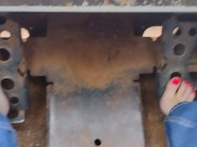 Pedal pumping a bobcat tractor starting with shoes then socks then barefoot 9/16