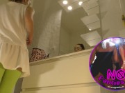 Hot Brunette College Girl with a Mini Tennis Skirt and Over Knee Socks in the Bathroom shows Panties Under Her Short Skirt 1/16