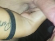 Fucking my wife's throat as she hangs off the side of a motel bed 7/16