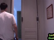 Pegging CFNM babe pegs guy in home 3some 2/16