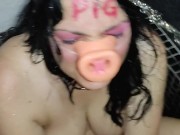 Pig uses hot piss to wash her face full of cum 12/16