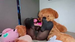 Indian babe masturbation in black nylon socks
