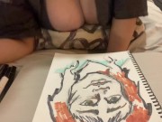 Big tits nipslip while drawing 1/16