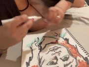 Big tits nipslip while drawing 10/16