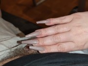 Long Nails Goddess gives Sensual Handjob with Glans Massage for Small Cock *Twitching Cumblast* 4/16