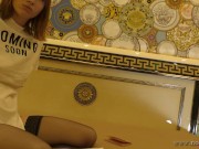 Short Haired Redhead College Amateur Girl in Porn Casting fills out some Forms without Underwear and No Bra 16/16