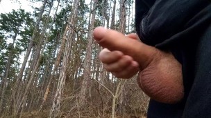 Big dick cums three times in forest