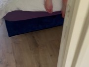 I suck his cock and he cums on my jeans ass 1/16