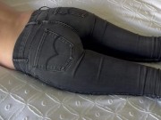 I suck his cock and he cums on my jeans ass 3/16