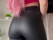 showing off my sexy ass in leather leggings 1/16